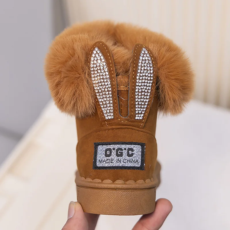 Botas de nieve en felpa para niños con orejas tipo conejo