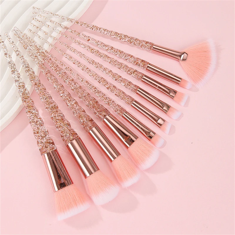 Brochas de maquillaje roscadas con mango espiral de cristal