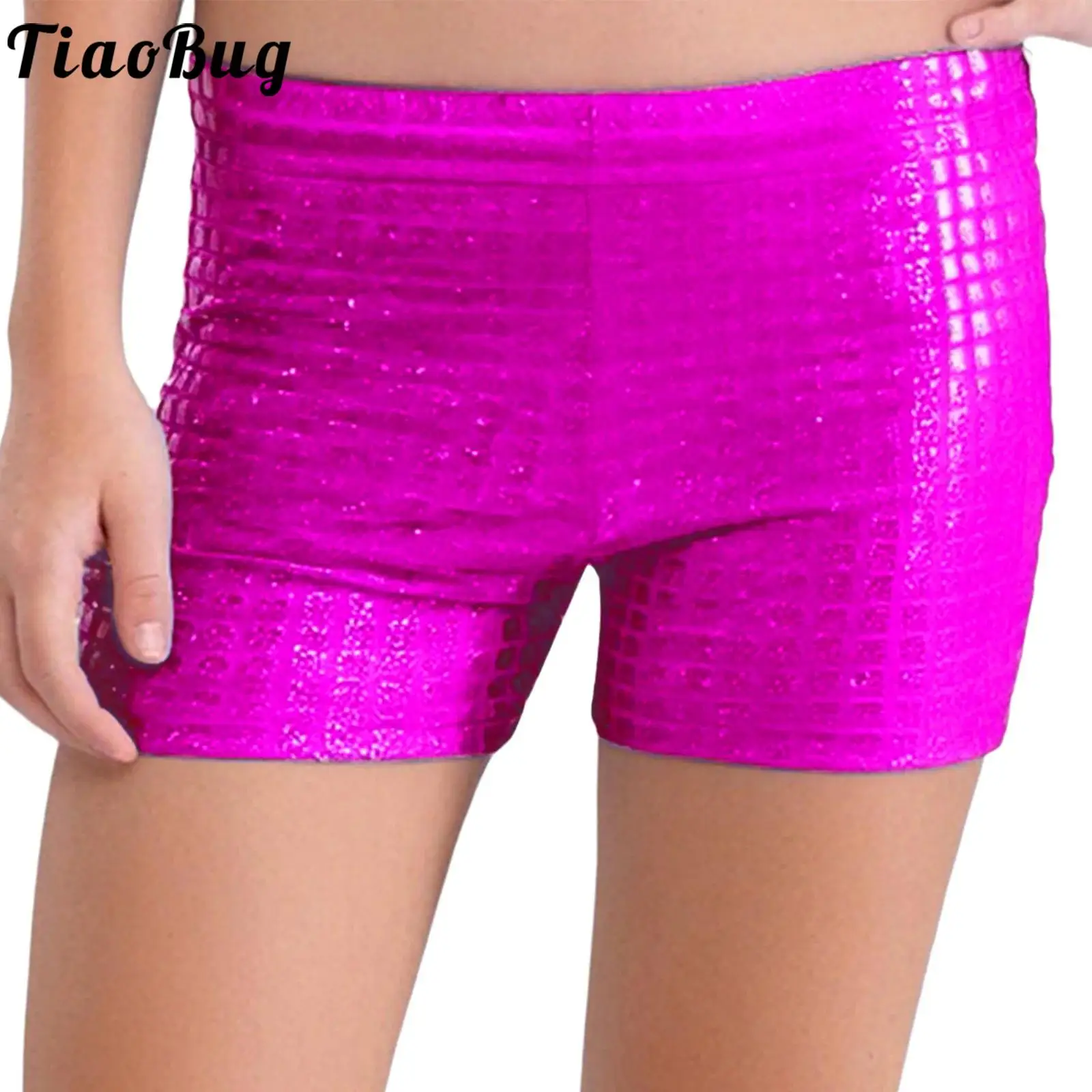 Pantalones cortos metálicos brillantes para niñas de baile - imagen 4