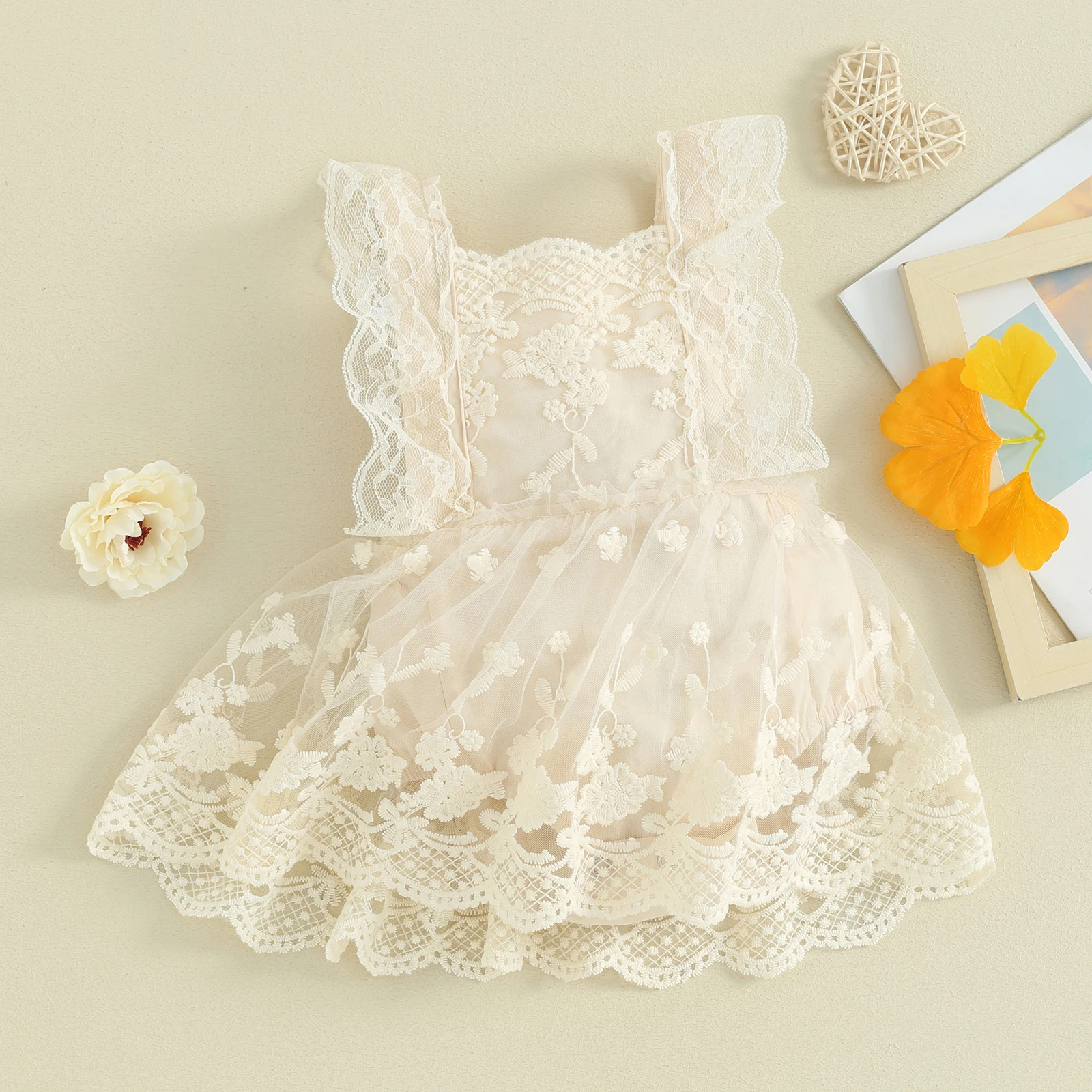 Lioraitiin body de bebé de verano floral con encaje y hombros al aire - imagen 2