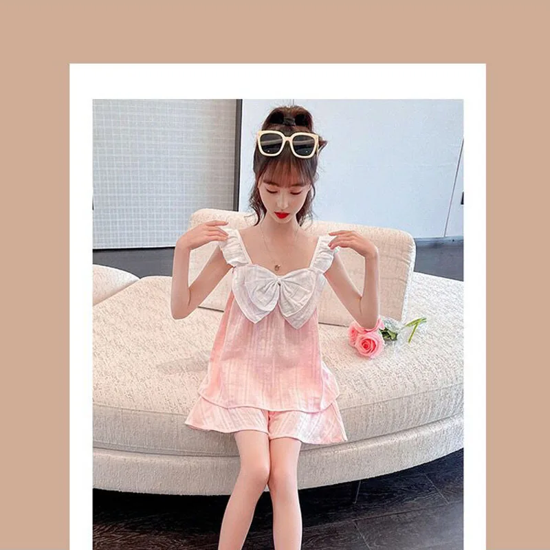 Pijama de tirantes en algodón con lazo para niña – Estilo princesa - imagen 4