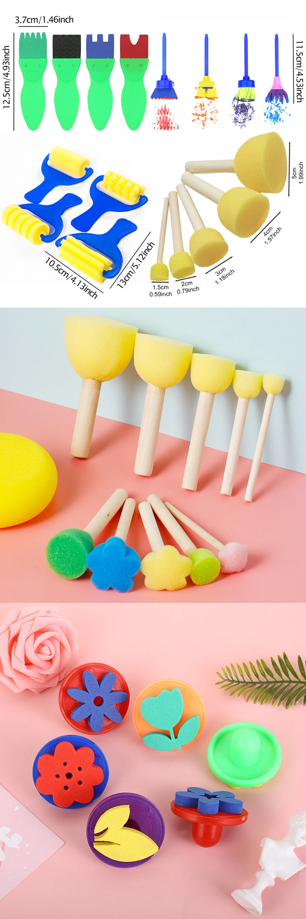 Set de pinceles de esponja y rodillos creativos