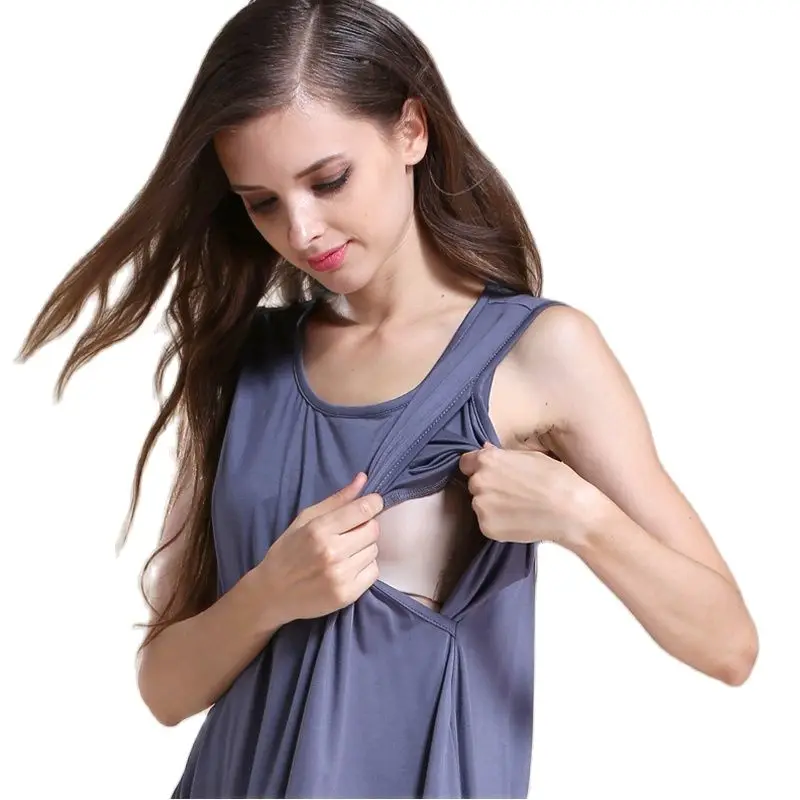Camiseta premamá sin mangas de cuello redondo y dobladillo asimétrico