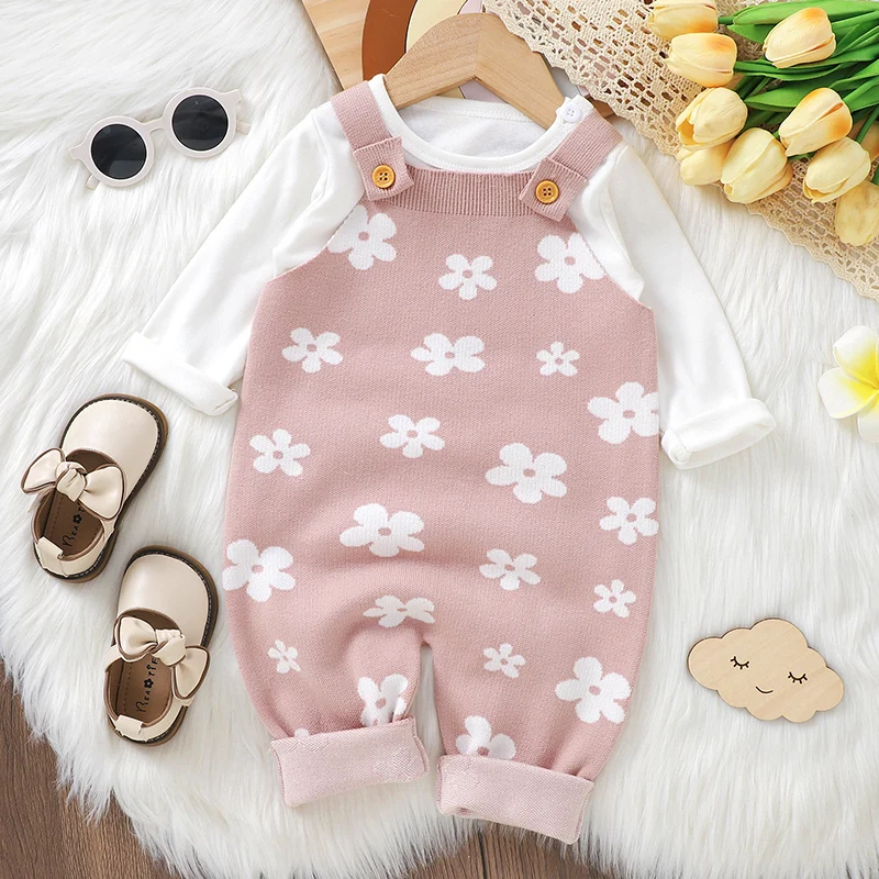 Monos de punto floral rosa algodón suave para bebé niña primavera - imagen 3