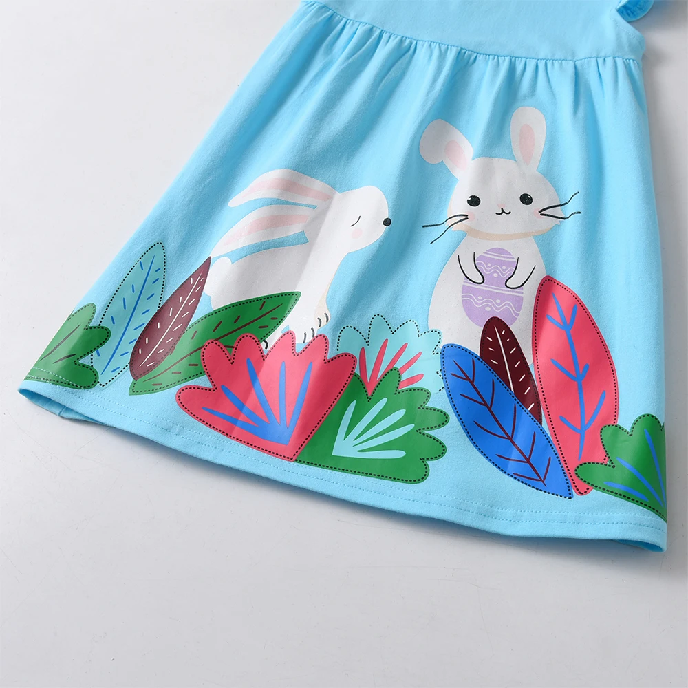 DXTON vestido de verano de algodón sin mangas para niñas conejito y flores - imagen 3