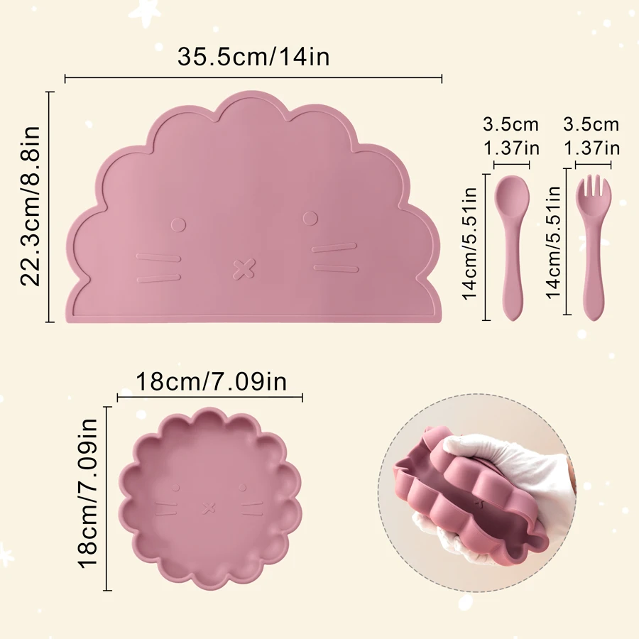 Vajilla de silicona para bebé sin BPA con tapete ergonómico - imagen 4