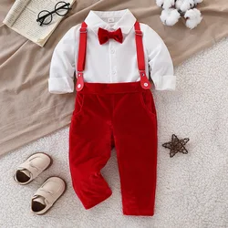 Conjunto bebé niño otoño elegante con camisa larga y pantalón