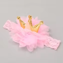 Diadema floral de encaje para bebé con orejas de princesa y pompones