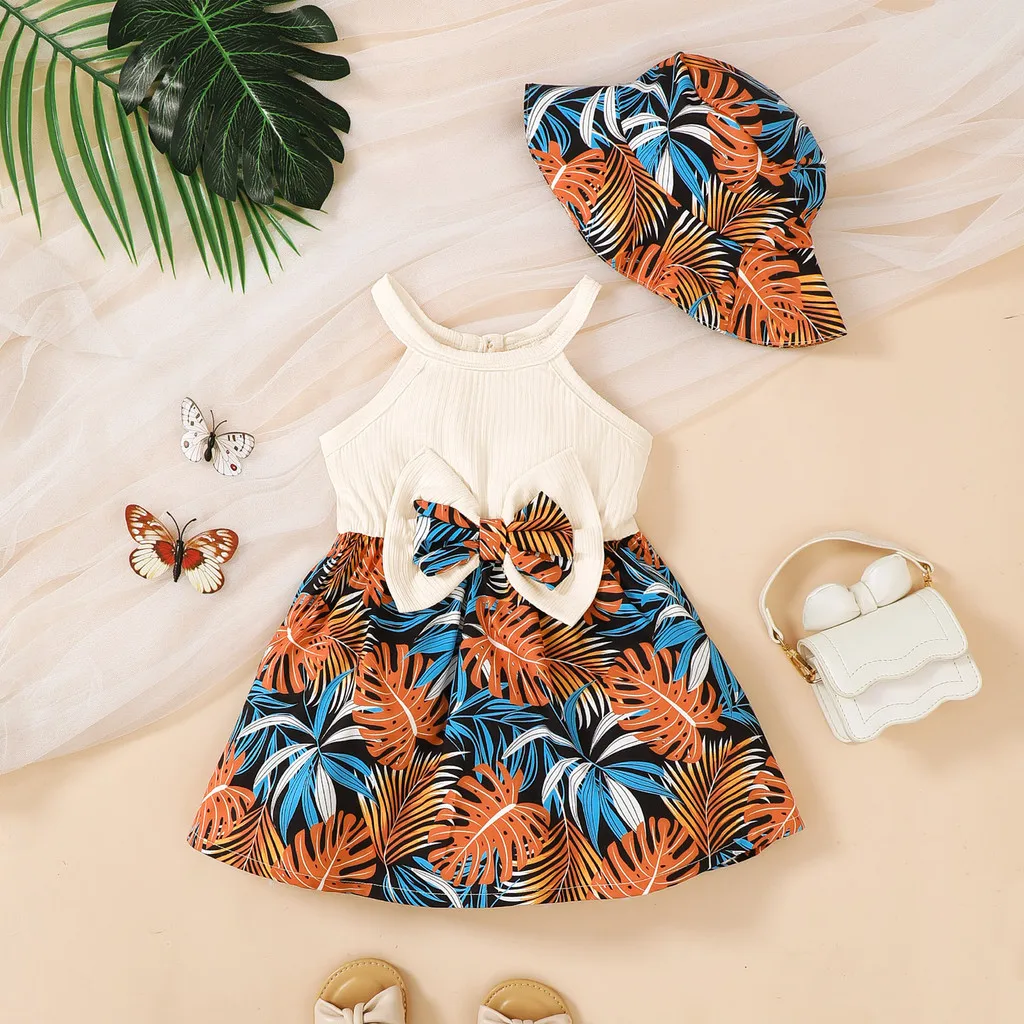 Vestido veraniego para nina 0-3 anos con lazo y sombrero