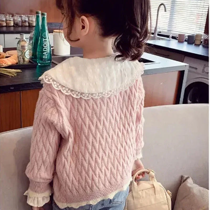 Cárdigan de punto rosa cuello redondo para niños - imagen 5