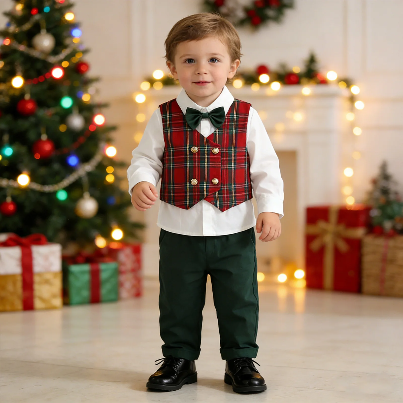 Uniforme escolar preppy bebé con camisa corbata y chaleco punto cable