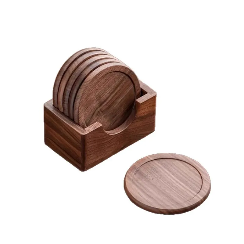 Juego de posavasos de madera con soporte