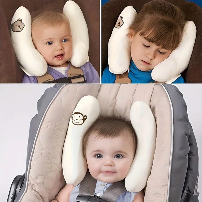 Almohada cervical para cochecito tipo platano con flor dibujitos