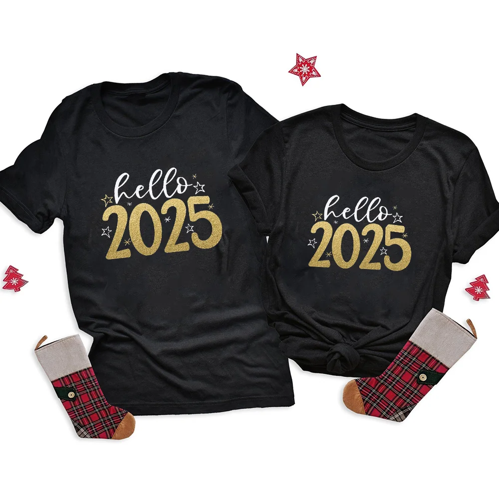 Hello 2025 Conjunto familiar a juego papá mamá bebé camisa y body - imagen 2