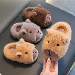 Zapatillas de casa capibara para invierno, algodón cálido y esponjoso