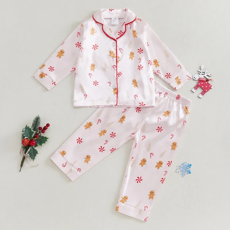 VISgogo Pijama infantil navideño con estampado de pan de jengibre