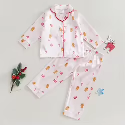 VISgogo Pijama infantil navideño con estampado de pan de jengibre
