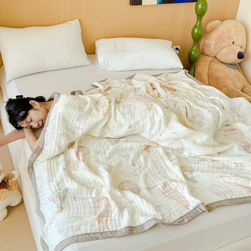 Manta de algodón transpirable para siesta, suave y a cuadros - imagen 2