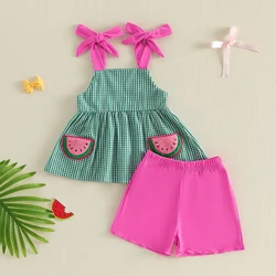 Conjunto verano niña: camiseta sin mangas bordado sandía y corto liso