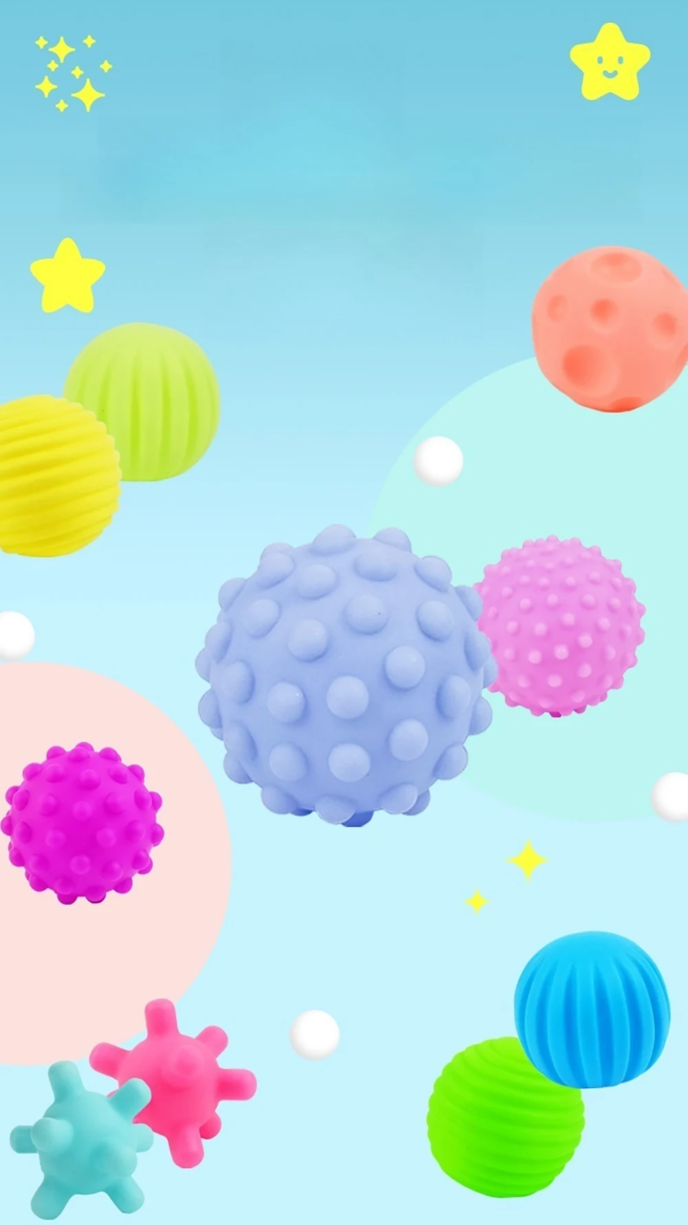 Juego de bolas texturizadas para desarrollar el tacto en niños, 6 piezas