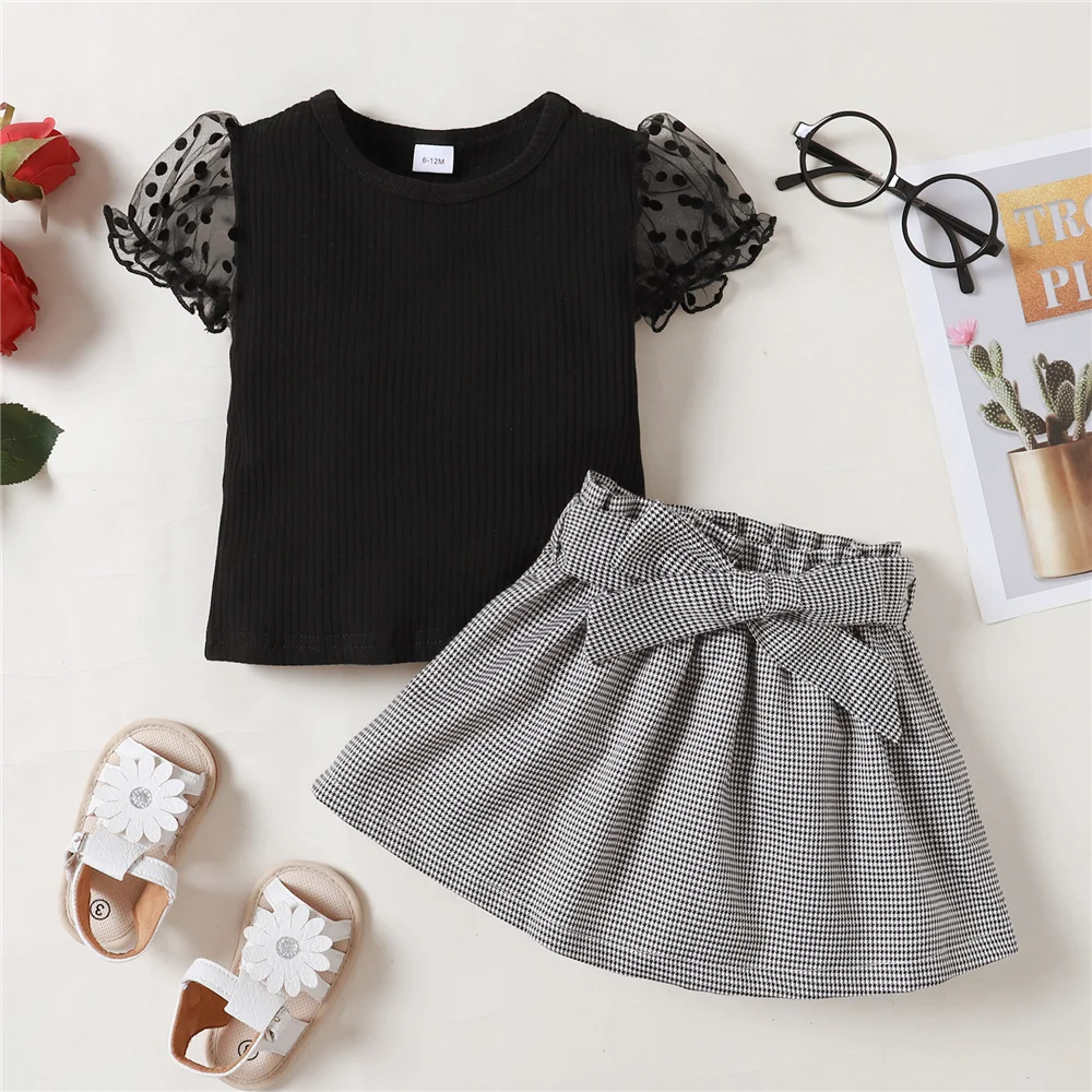 Conjunto niña verano: blusa y falda a cuadros