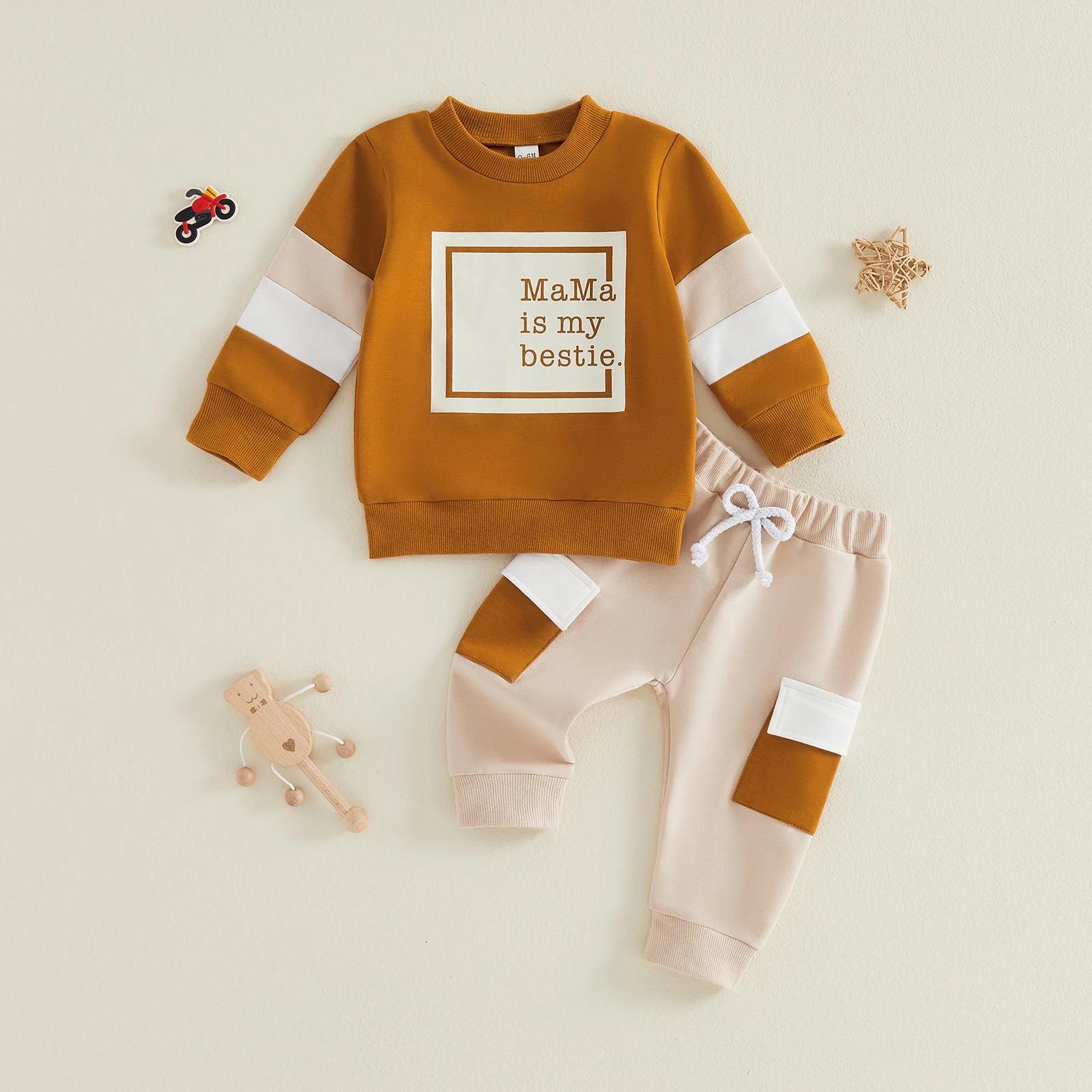 Conjunto de primavera para bebé: jersey cuello redondo + cargo