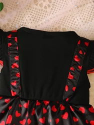 Vestido de verano recién nacida estampado corazones negro rojo con lazo