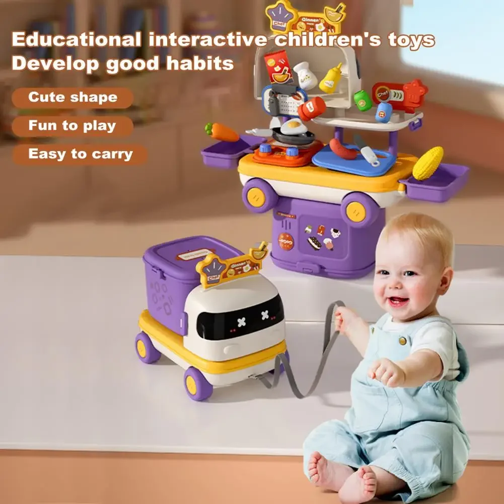 Juego de cocina con maquillaje infantil, caja plegable portátil