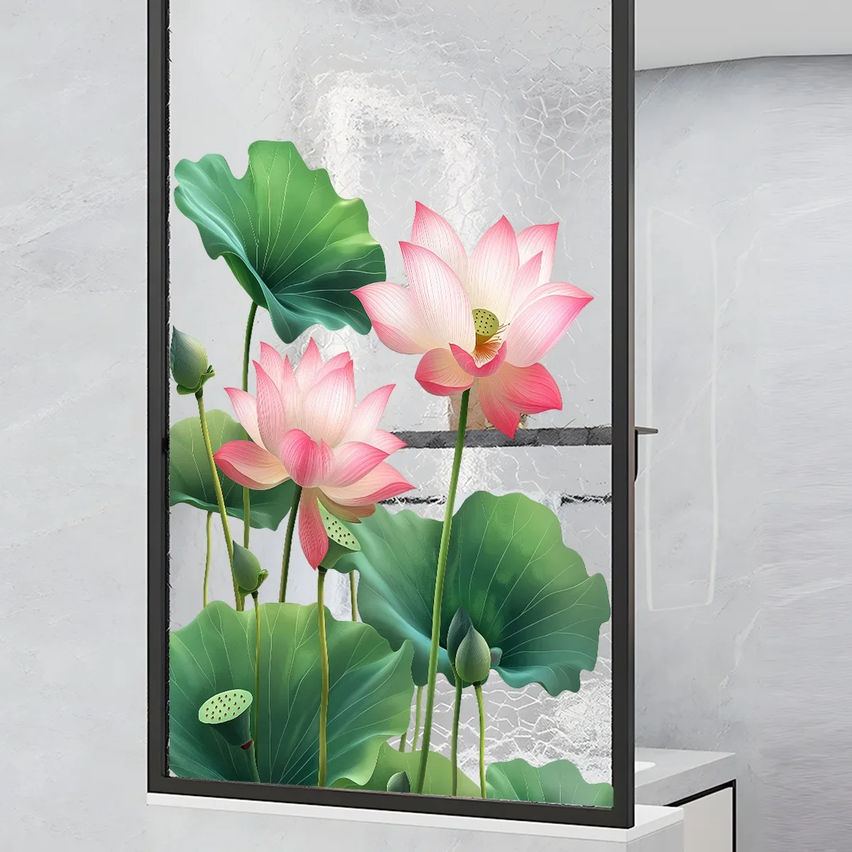 Pegatinas para ventana removibles de loto y planta verde - imagen 4