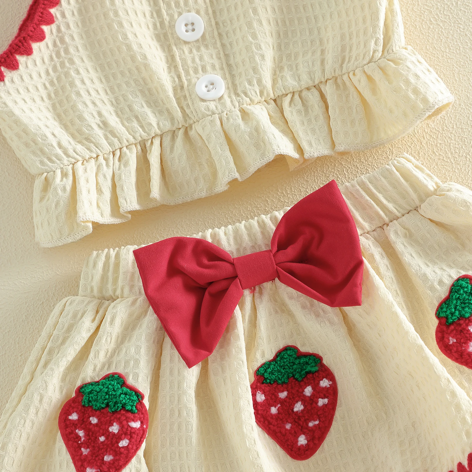 Conjunto bebé niña verano volantes falda-pantalón fresa - imagen 2