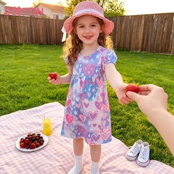 DXTON vestido de manga corta para niña con estampado corazón