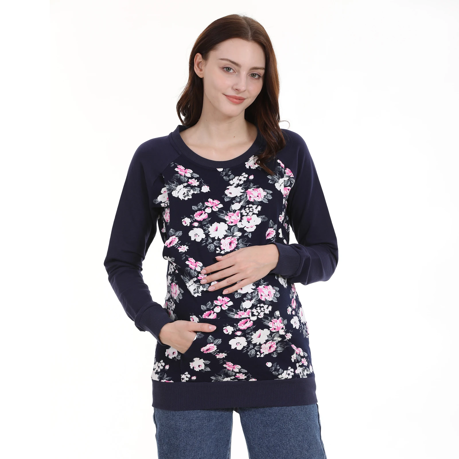 Sudadera de lactancia premamá floral otoño – algodón holgado