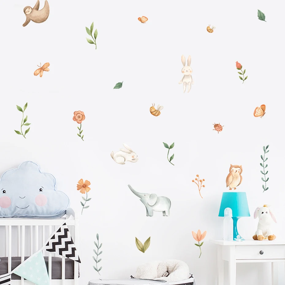 Calcomanías de vinilo para pared infantil con animales boho
