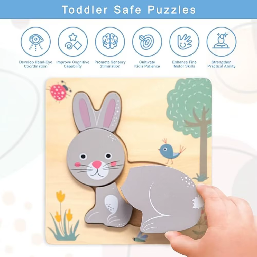 Rompecabezas 3D de madera con animales para niños - Educativo - imagen 3