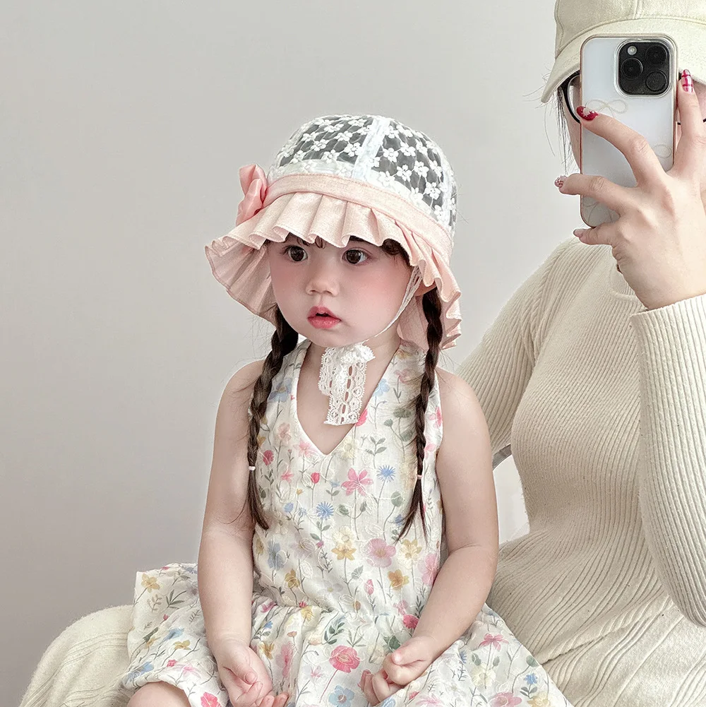 Sombrero de pescador para bebés con tejido de malla y estilo princesa