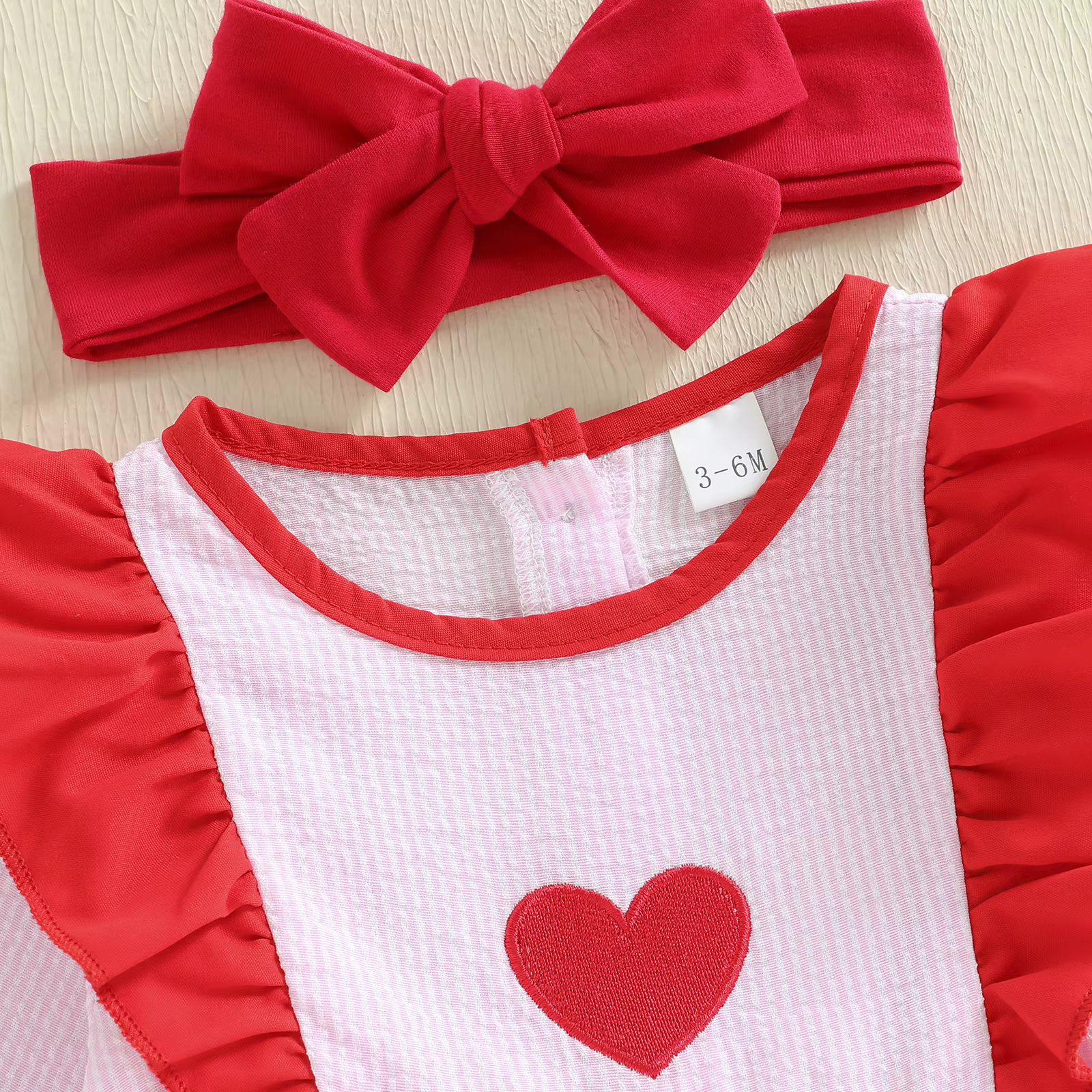 Tregren mameluco bebé niña San Valentín rayas corazón bordado diadema - imagen 4