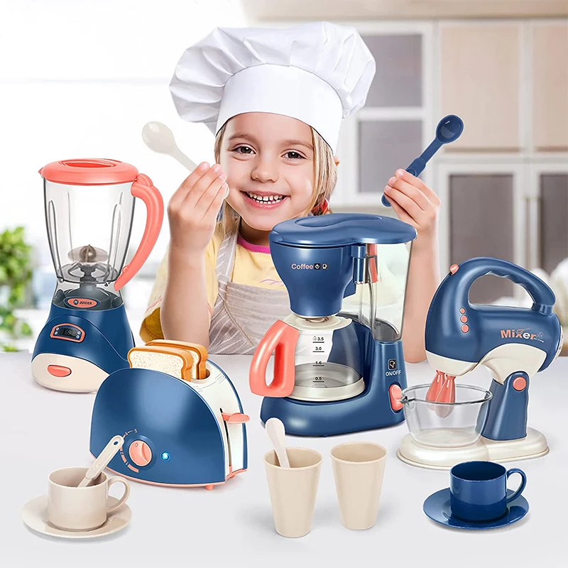 Cocina de juguete infantil con cafetera, licuadora y tostadora