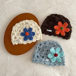Gorro de punto para niñas con diseño floral transpirable para primavera