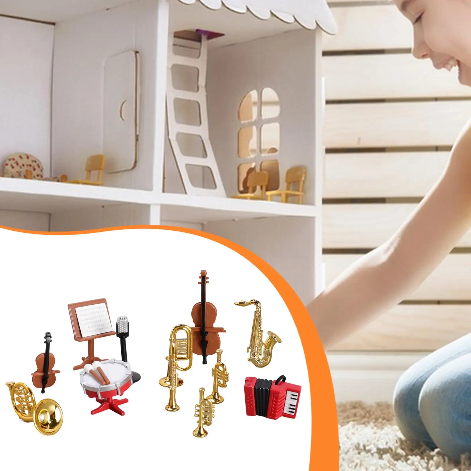 Instrumentos musicales en miniatura con violín y tambor para muñecas - imagen 5