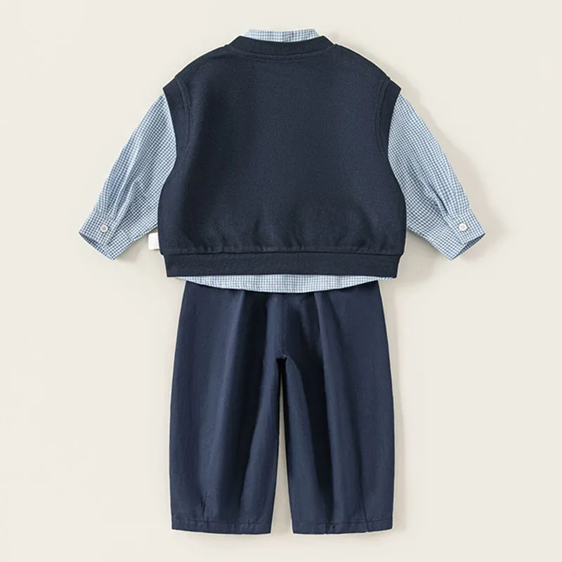 Conjunto de otoño para bebé a cuadros: camiseta, chaleco y pantalón - imagen 4