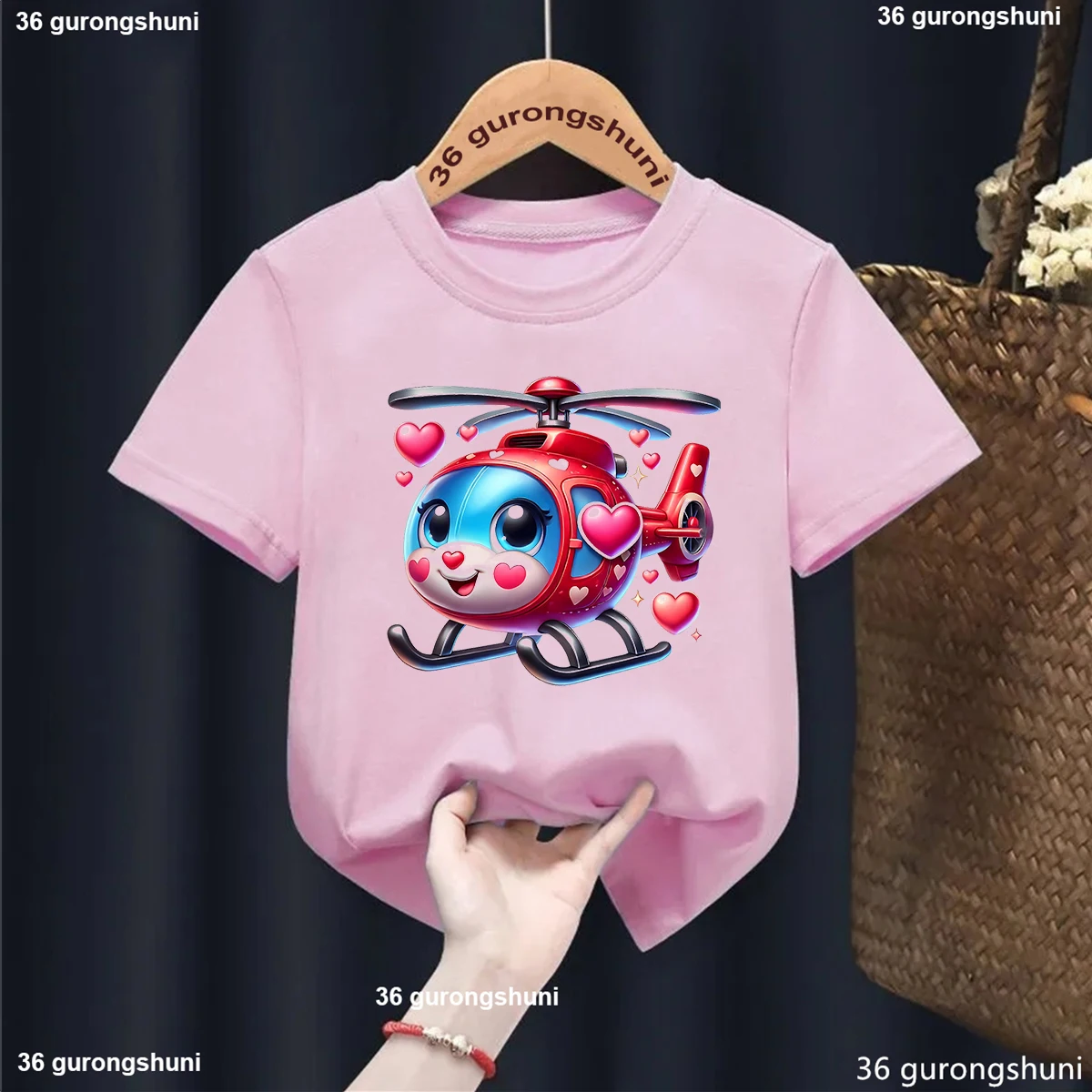 Camiseta unisex infantil de helicóptero kawaii con estampado para niños - imagen 3
