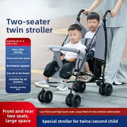 Cochecito gemelar ligero plegable con doble asiento reclinable