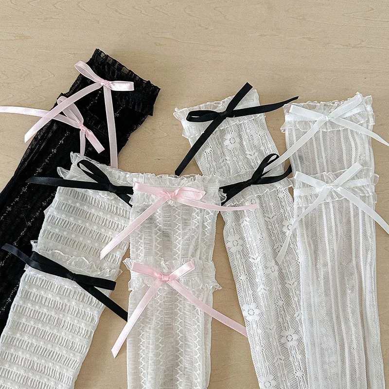 Calcetines de verano para niñas con flores y lazos de encaje - imagen 4
