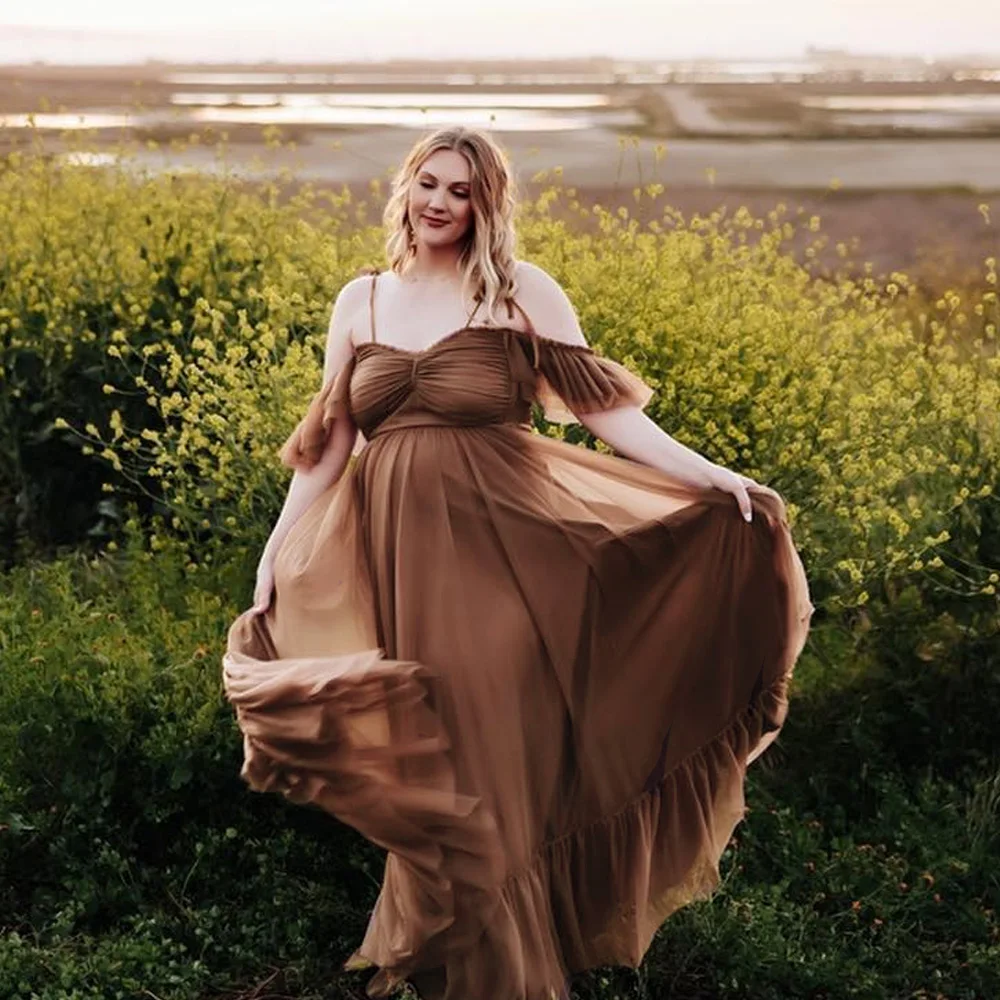 Vestido premamá dos piezas en gasa y encaje para fotos - imagen 4