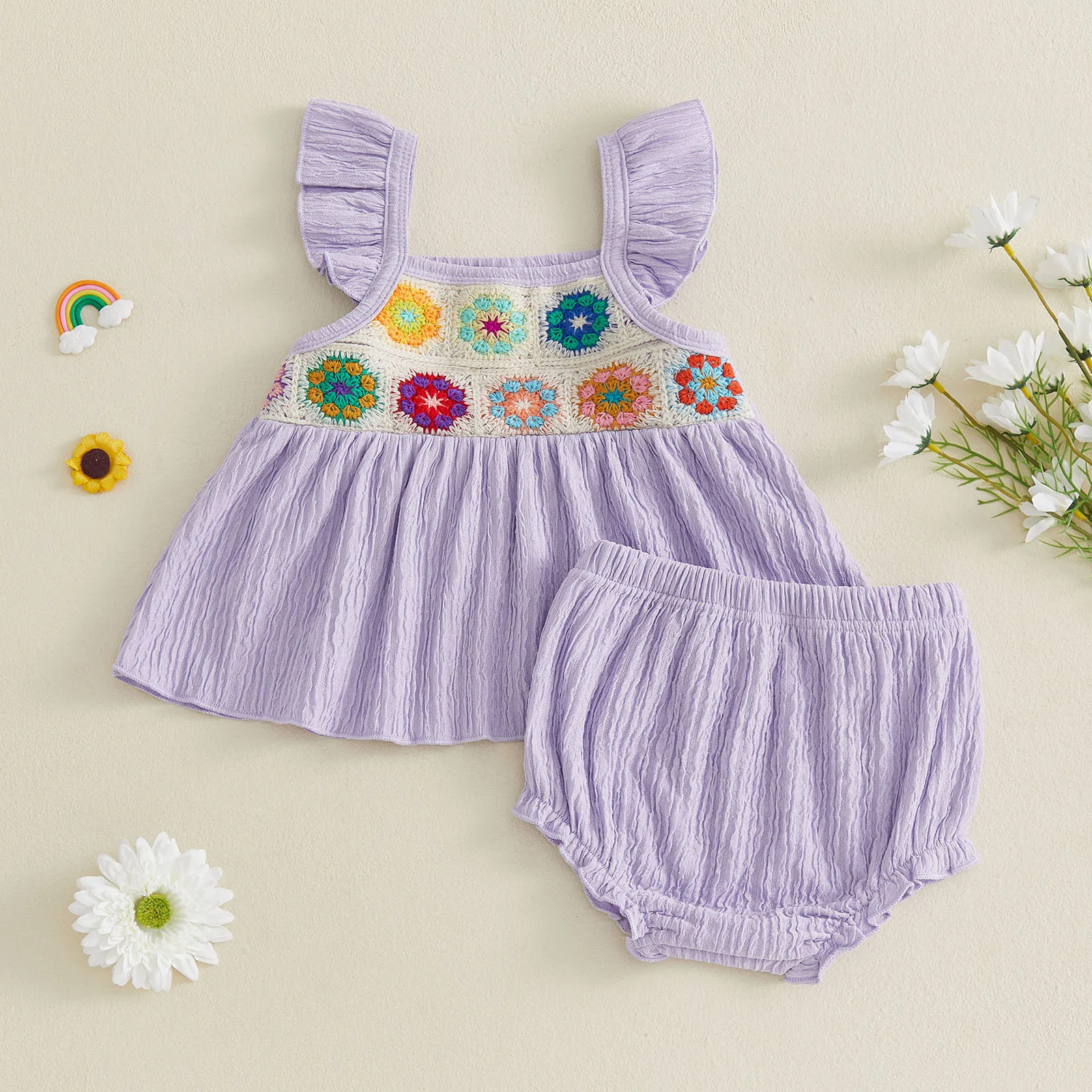 Conjunto de verano para niña: top de ganchillo con volantes y shorts - imagen 4