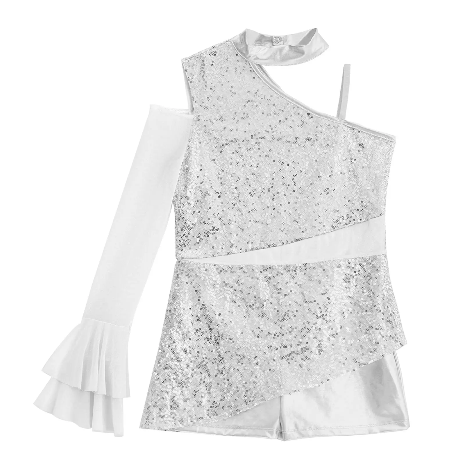 Body de baile jazz con lentejuelas para chicas – peplum con hombros