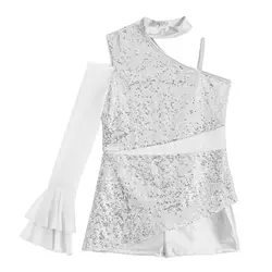 Body de baile jazz con lentejuelas para chicas – peplum con hombros