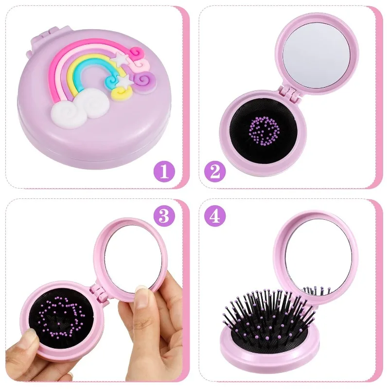 Cepillo infantil pliable con espejo – Diseño arcoíris para niñas - imagen 4