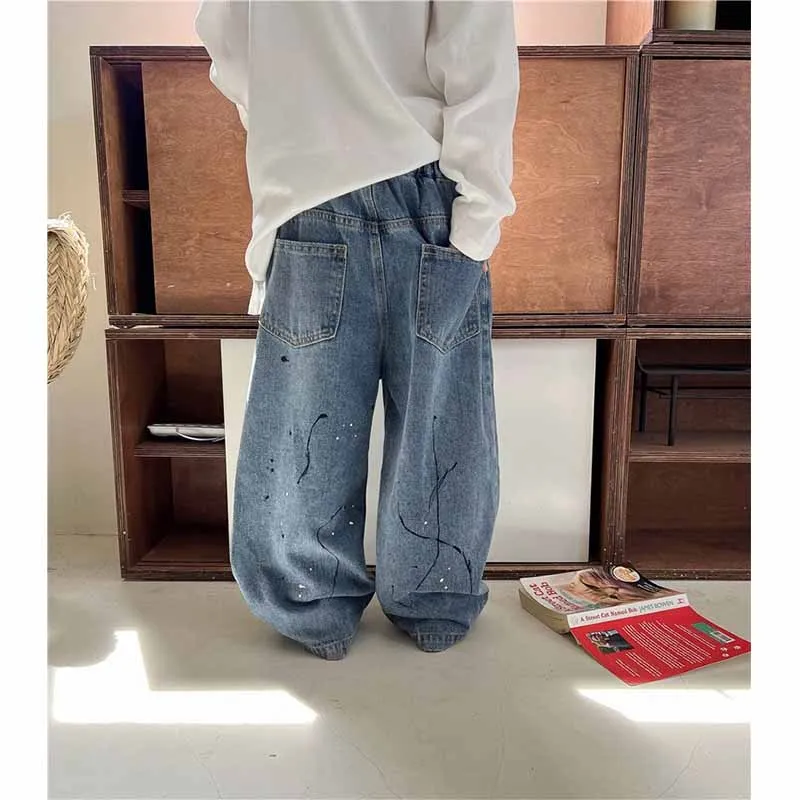 Vaqueros de pierna ancha para niños con agujeros estilo casual - imagen 4