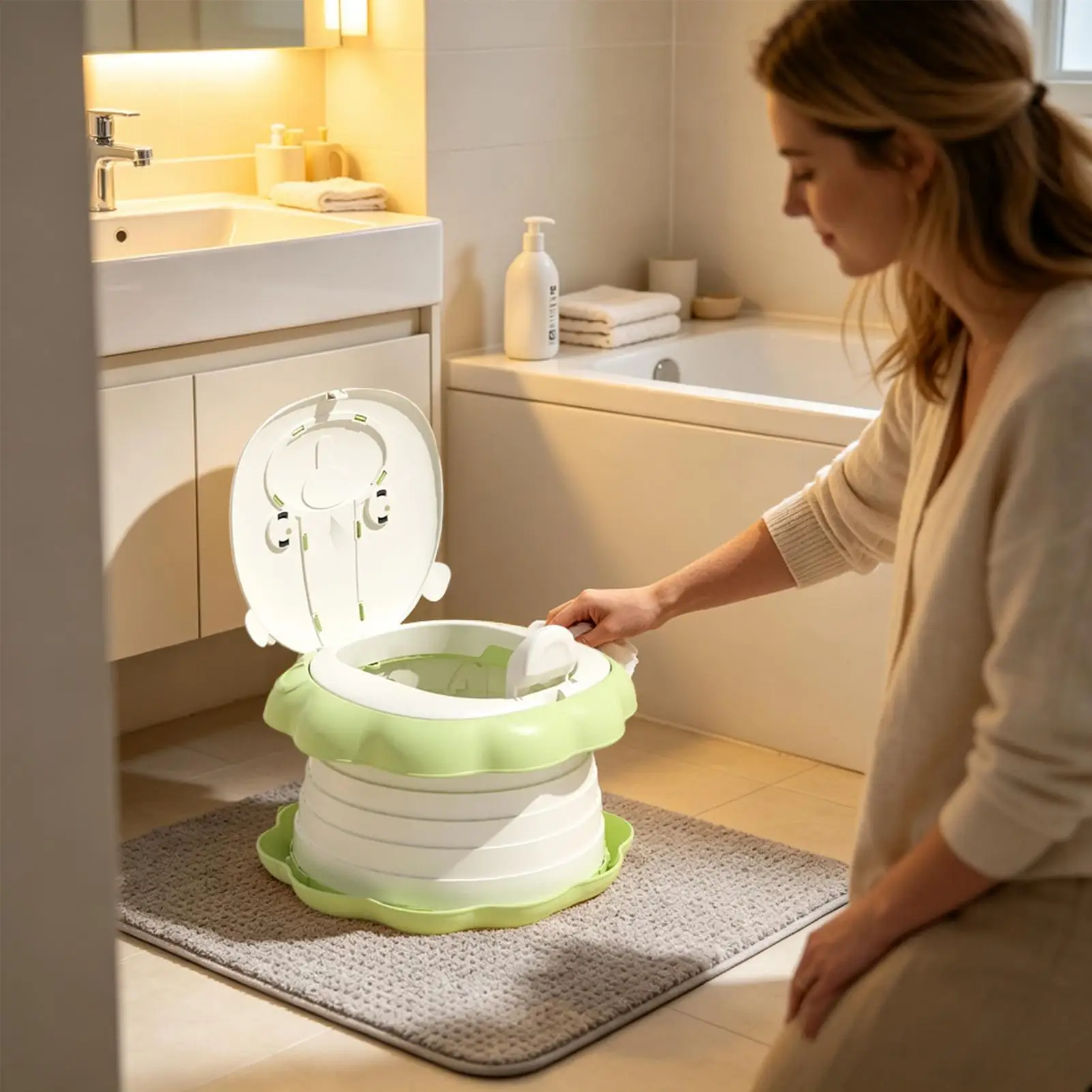 Inodoro infantil plegable con tapa y diseño portátil